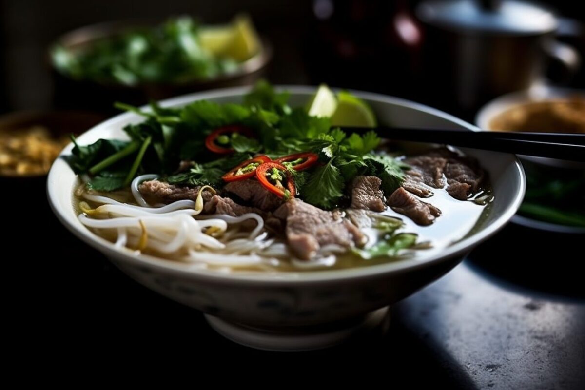 Zuppa di Noodle in stile Orientale con Manzo e Riso (Pho Boo Vietnamese)