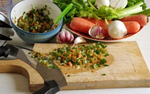 fried, soffritto italian, aromas, chopped, onion, onions, celery, carrot, carrots, garlic, vegetables