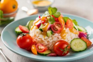 Insalata di riso senza glutine con pomodorini e mozzarella